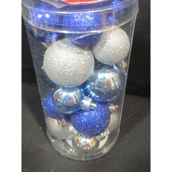 20 Silver Blue Mini Ball Glitter Ornaments Christmas Tree Shatter Proof Balls - Picture 1 of 1